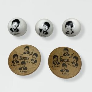 The Beatles 1” Glass Marbles And Wooden Nickels Lot